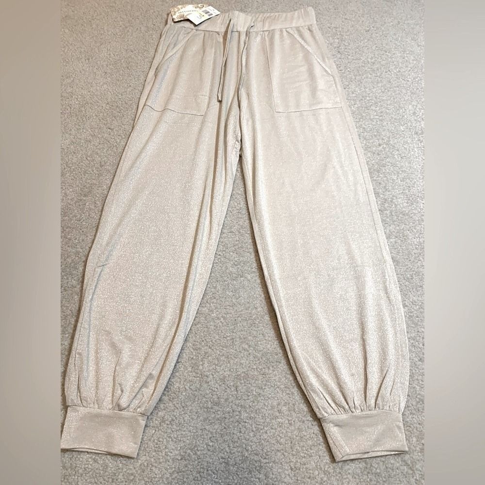 NWT B.O.G Collective Band of Gypsies Champagne Shimmer Joggers Women Med…